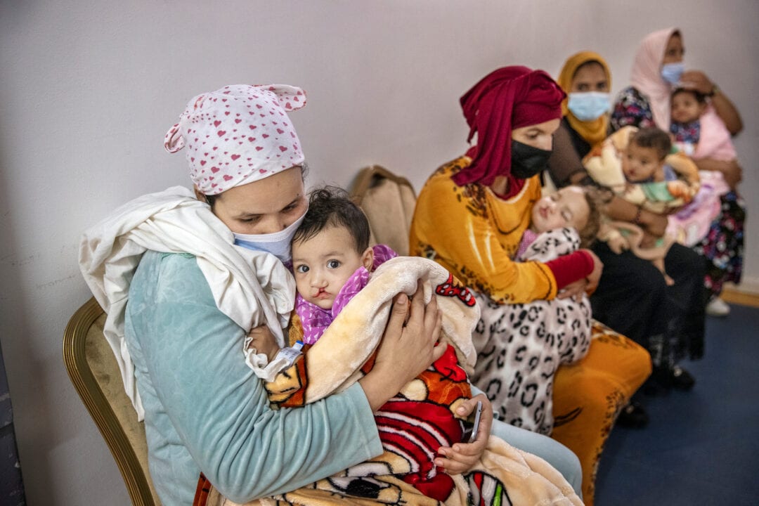 Mums and babies waiting to be screening for cleft surgery in Operation Smile Morocco