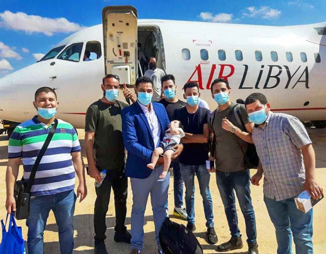 Libyan volunteers and trainees at Benghazi airport before boarding the plane to fly to Operation Smile Egypt's July 2021 surgical mission. Operation Smile photo.