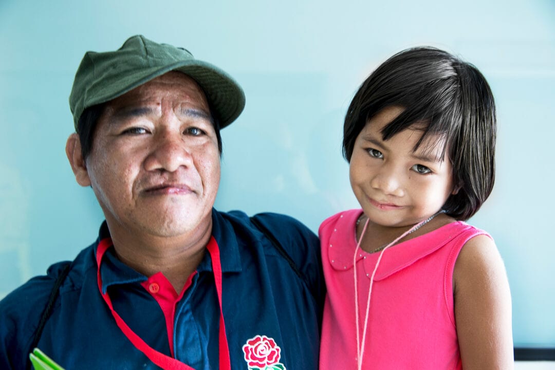 Loraine after cleft surgery, with dad.  Photo: Jörgen Hildebrandt